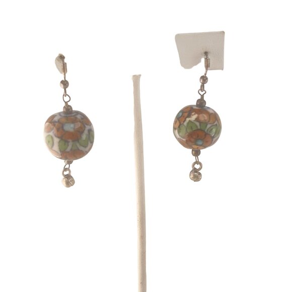 Vintage Ceramic Floral Drop Earrings - Picture 3 of 6